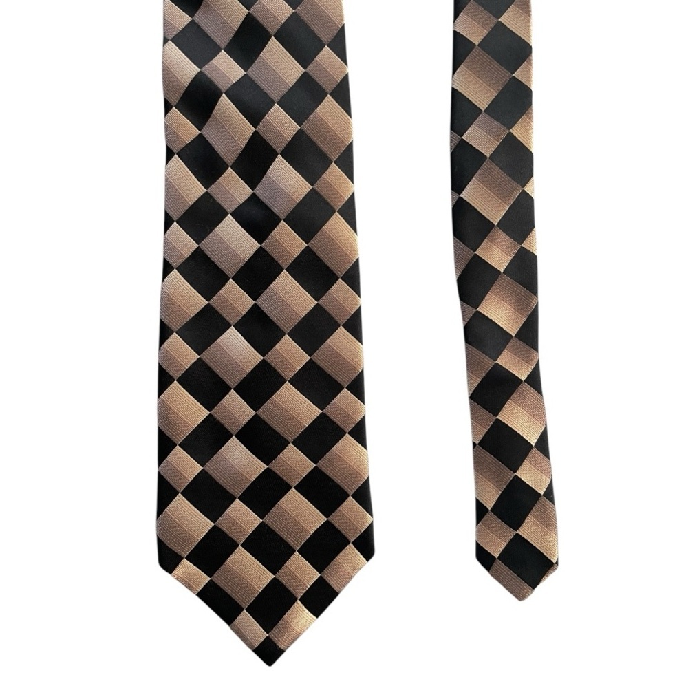 RBM COLLECTION Silk Necktie 4”x 64” Gold Black necktie Dad core luxury checkered